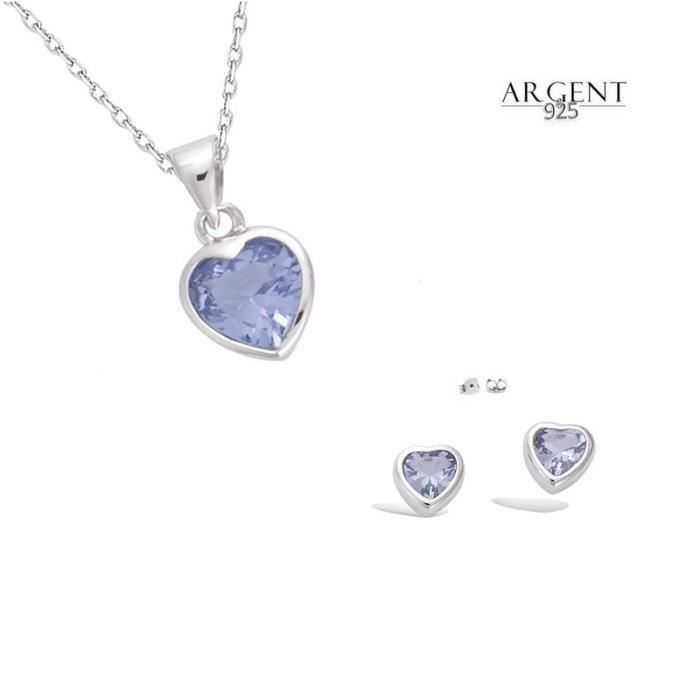 Lab Topaze Bleue Lucky Pendentif en forme de Cœur Argent Sterling 925 Quatre Feuilles Trèfle Collier