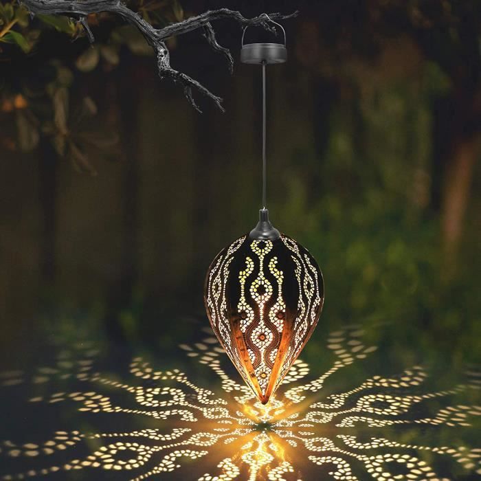 Lanterne Solaire Gadgy Fleur - Lumière LED Jardin Extérieur - Étanche IP65 - Métal Noir & Or