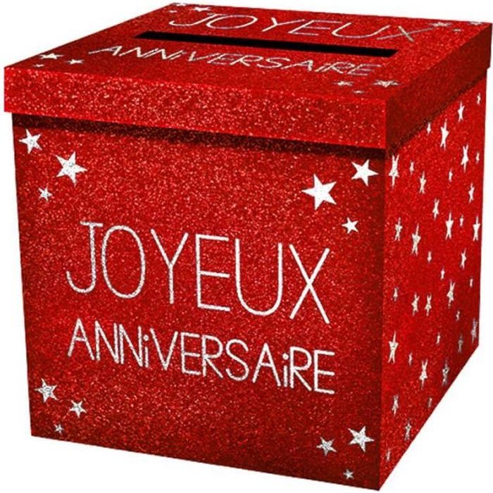 Urne Joyeux Anniversaire Rouge en carton 20x20x20cm