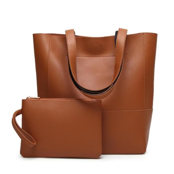 Sac à Main Femme Mabecol - Ensemble 3 Pièces Cabas + Bandoulière + Pochette - PU Noir