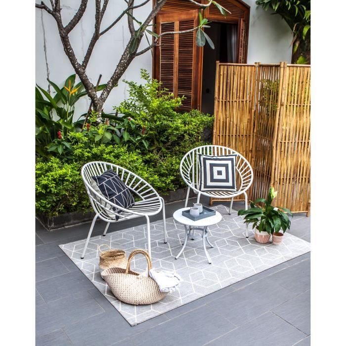 Salon De Jardin En Metal 2 Personnes Opoa Blanc Achat Vente
