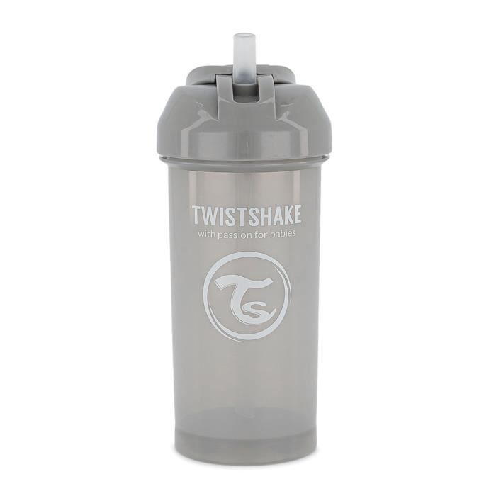 Twistshake Tasse à bec avec paille - Bébé - 360 ml - Biberon étanche - Tasse à bec sans BPA - Entraînement - Enfants -6m+ - Gris