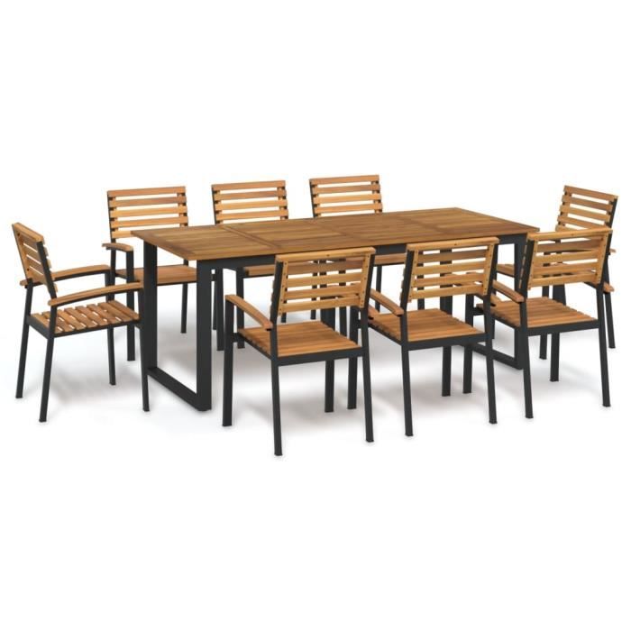 Vidaxl vidaXL Ensemble à manger de jardin 9 pièces Bois d'acaciamétal - vue 2