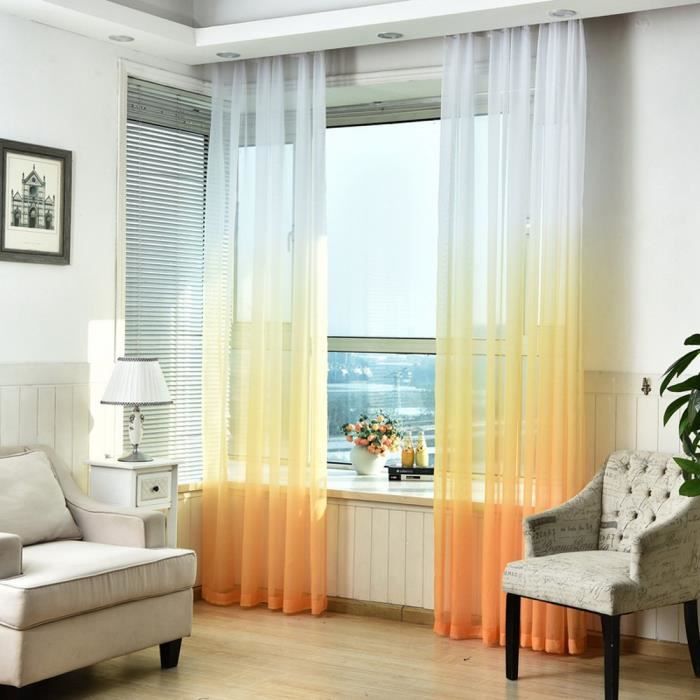 1pc Rideau Voilage A Oeillets Transparents Degrade De Couleurs Pour Decoration Chambre Salon Blanc Jaune 175cmx140cm Achat Vente Voilage Cdiscount