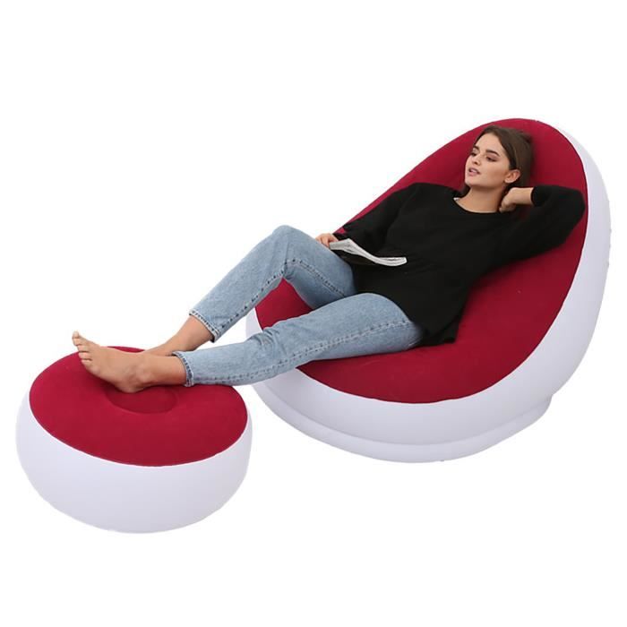 yosoo canapé gonflable chaise gonflable pliable floquée en pvc, confortable avec repose-pieds, chaise longue sport matelas rouge