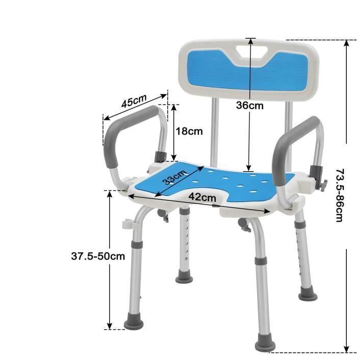 YUENFONG Chaise de douche avec accoudoirs et dossier amovibles,Réglable en hauteur,Avec pieds