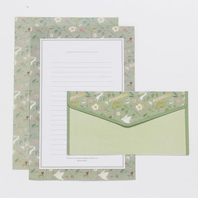 Papier à Lettres A4 Avec Enveloppes - Lot De 20 Feuilles Et 10 Enveloppes Vertes - Imprimable Laser/Jet D'Encre