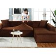 AC24162-Housse de canapé de protection 3 +2 places en L d'angle en polyester pour meubles de maison douce luxueuse - marron-1