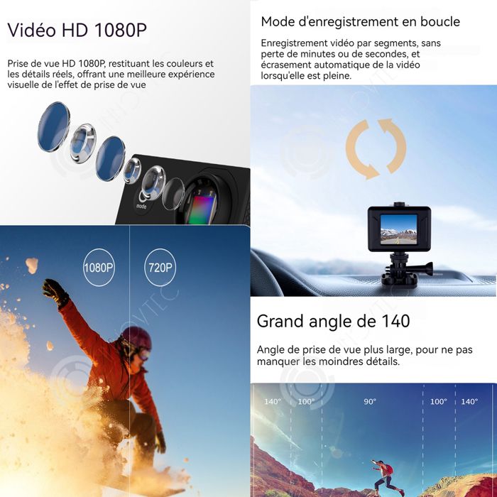 TANGMI Camera Sport 1080P HD Moto - Caméra Action 120° Grand Angle Avec Batterie Intégrée Pour Vélo, Moto Et Voiture