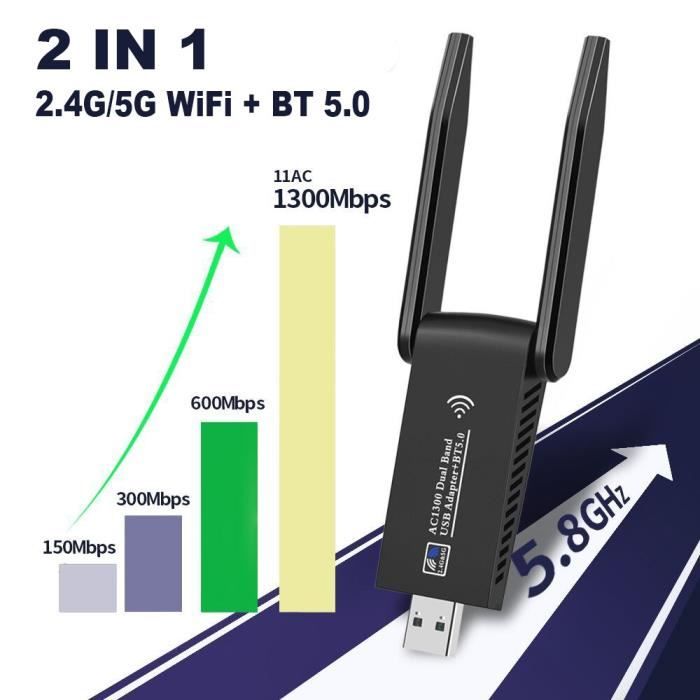 1800m - Adaptateur WIFI 6 USB AX1800, carte réseau double bande 2.4-5G,  avec double antenne, pour PC, ordinat - Cdiscount Informatique
