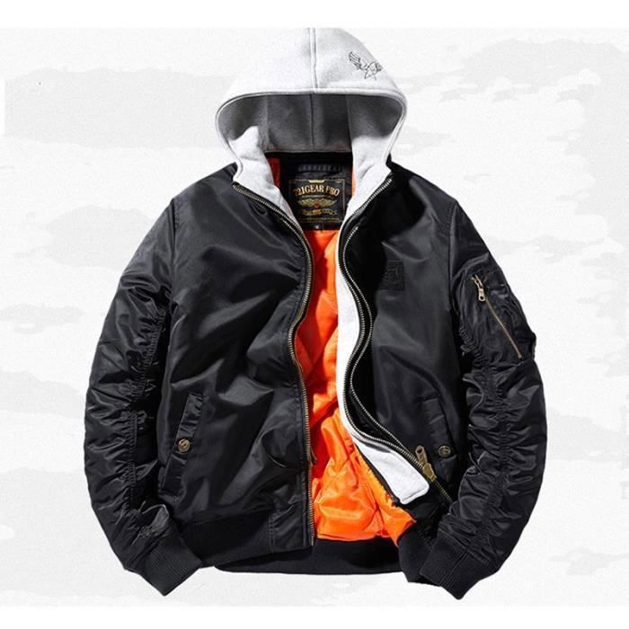 Blouson Bomber Homme D'hiver Tony Backer - Capuche Amovible - 5 Poches - Coupe Ample - Polyester Coupe-vent - Modèle Chicago08