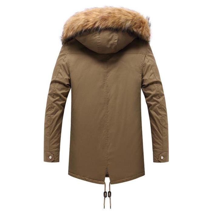 Manteau Hiver Mi-longue Homme à Capuche Fausse Fourrure Veste