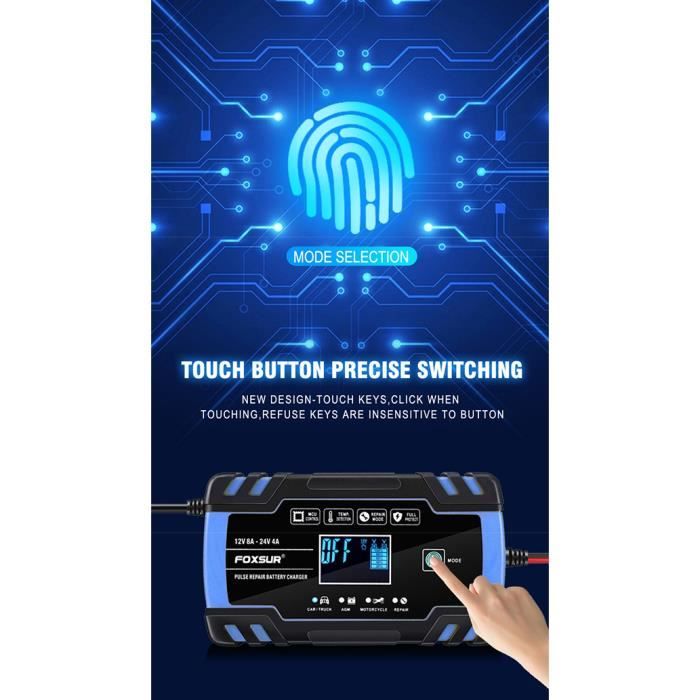 Chargeur Batterie Voiture 6V/12V Portable - Affichage LED - Protection Surcharge - Pour Auto, Moto, Tondeuse