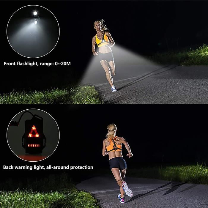 Lampes de course de sport en plein air LED Night Runnight Flashlight  Lumières Lampe à poitrine USB Charge - Cdiscount Sport