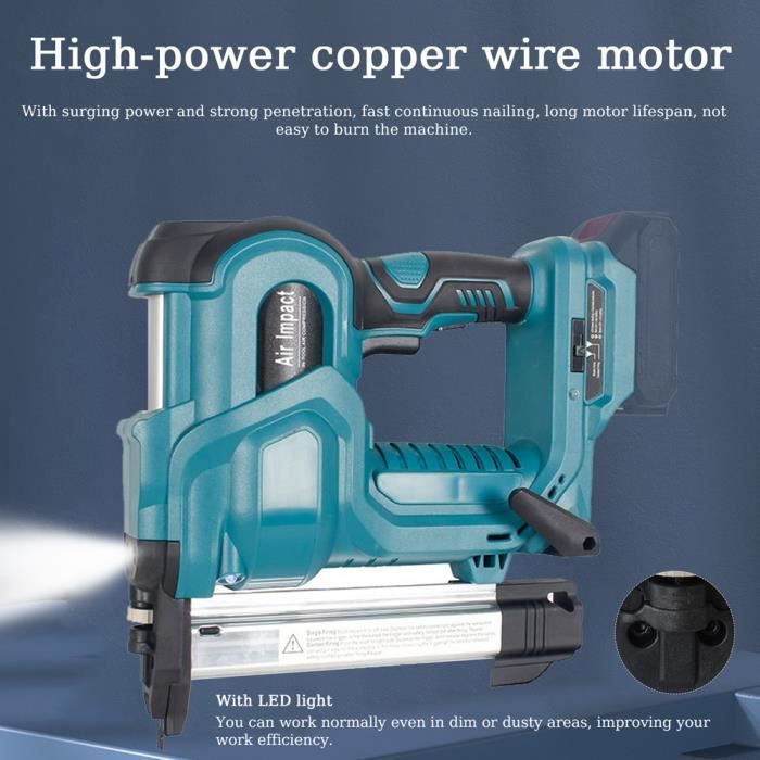 Cloueuse Sans Fil 18V Makita Compatible - Agrafeuse Électrique Sans Balais 18GA Avec 500 Clous + 500 Agrafes