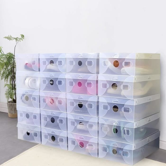 Lot De 24 Boîtes De Rangement À Chaussures En Plastique Transparent