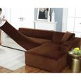 AC24162-Housse de canapé de protection 3 +2 places en L d'angle en polyester pour meubles de maison douce luxueuse - marron-2