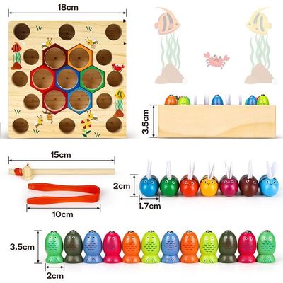 Jeu De Pêche Magnétique En Bois Montessori – 10 Poissons Colorés + 2 Cannes, Jouet Éducatif 1-5 Ans, Cadeau Garçon Fille