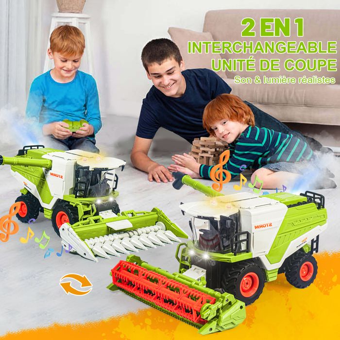 PENGBU RC Moissonneuse-batteuse 2 en 1, jouet télécommandé avec pulvérisation, lumière et son, cadeau pour enfants 3-6 ans