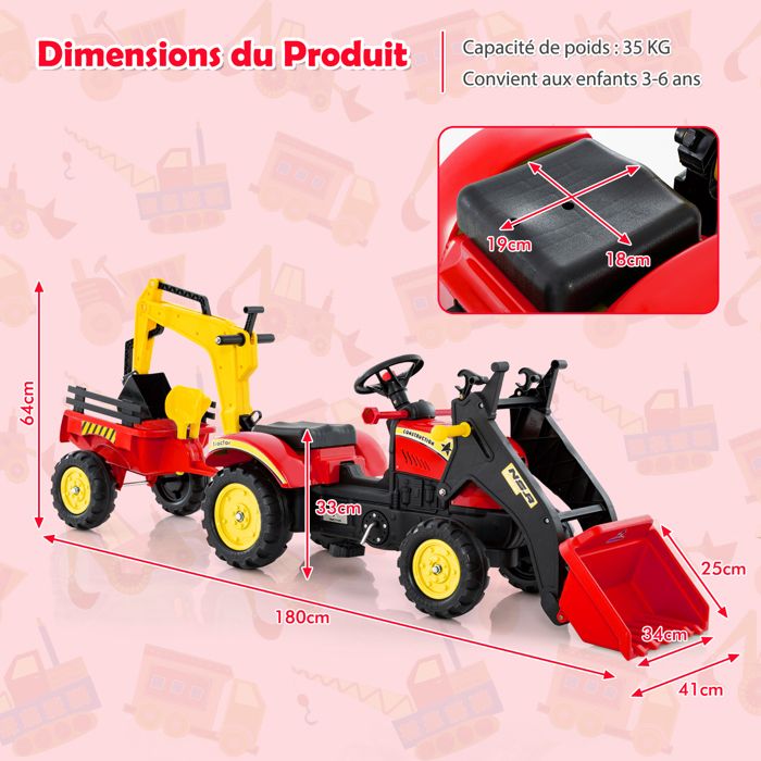 FALK Tracteur à chevaucher avec remorque Case Rouge - Jeux FALK Tracteur à chevaucher avec remorque Case Rouge - Jeux