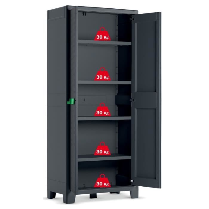 Armoire Rangement KETER GEAR - Résine Gris - Étagères Modulables - Pour Garage, Cuisine, Atelier
