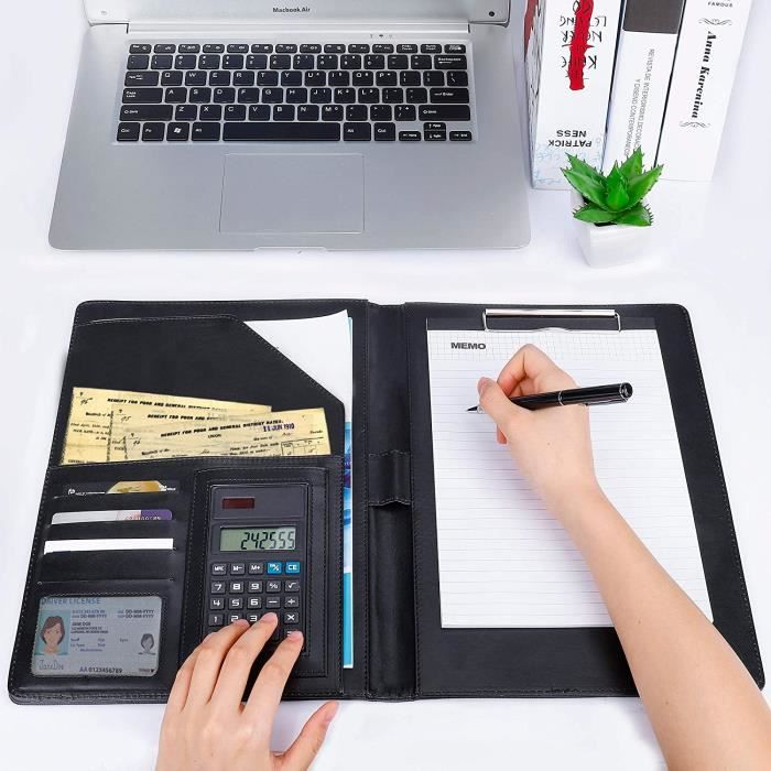 Porte-documents A4 En Cuir PU - Avec Bloc-notes, Pochette Cartes - Pour Réunions, Déplacements Professionnels - 4