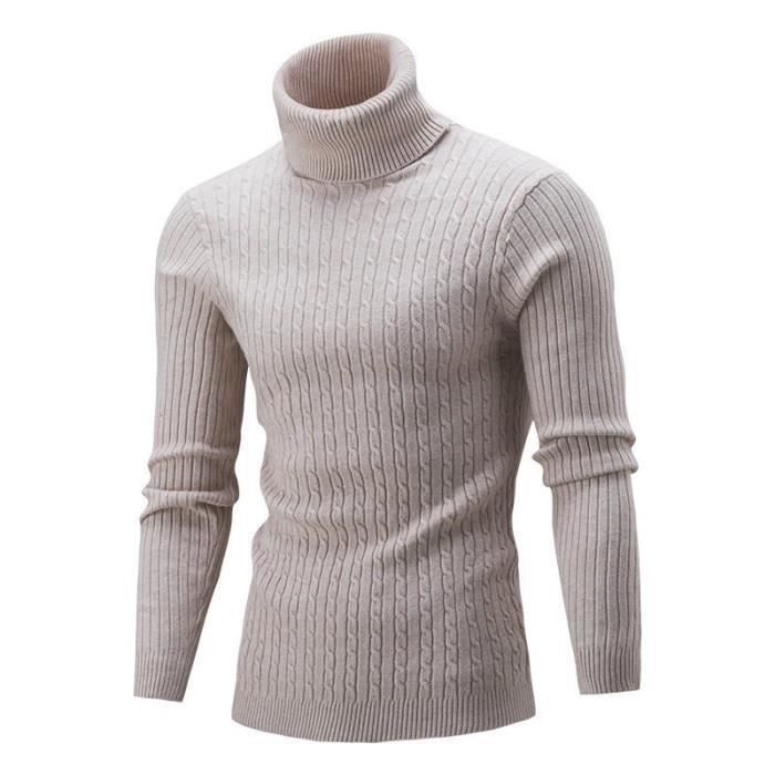 Pull col roule Homme KJEHOME Automne et hiver Manches longues Tricote Blanc Confortable et respirant Blanc Cdiscount Pret a Porter