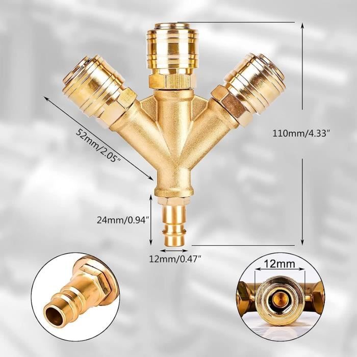 Distributeur D'Air Comprimé En Y Laiton – Raccord 1/4" Double Voie, Anti-Rouille & Étanchéité Parfaite