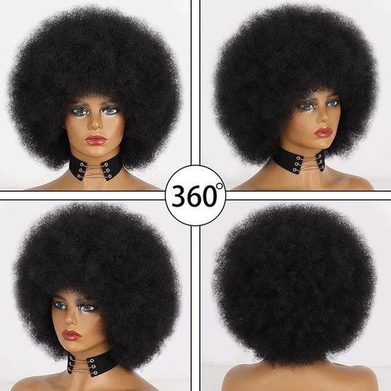 Perruque Synthétique Courte Noire Et Bouclée - Bonnet Monofilament, Taille Moyenne