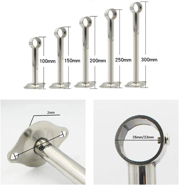2 Attaches Rideaux En Acier Inox Argenté Pour Tringle 25 Mm - Support Mural/plafond Jusqu'à 10 Kg