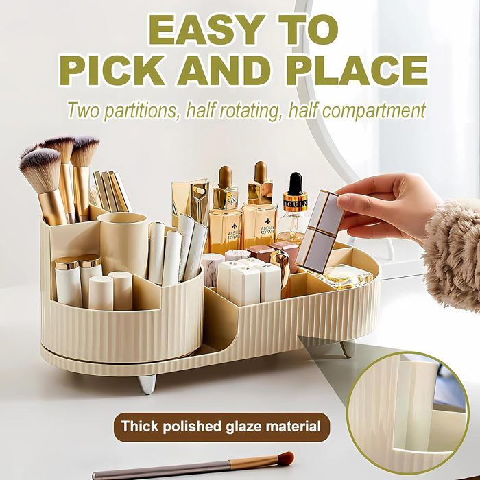 Organisateur Pinceaux Maquillage VFANDV - Rotatif 360°, 5 Compartiments, Couvercle Transparent Anti-poussière