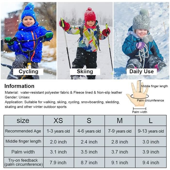 Gants de Ski Enfants Marque S Coupe Vent Chaud Randonnee