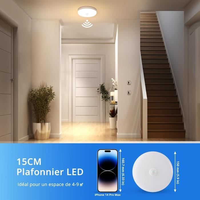 Plafonnier LED Detecteur de Mouvement 12W 6500K Blanc Pour Balcon, Couloir,  Jardin, Garage, Intérieur Escalier - Cdiscount Maison