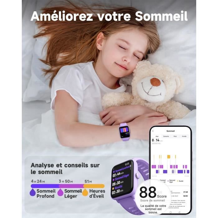 BIGGERFIVE Vigor Montre Connectée Enfant Fille Garcon Femmes 5-15 Ans, Bracelet Connecté Cardio Podometre Smartwatch, Etanche IP68 Sport Fitness Tracker Activité Montre Intelligente avec Réveil