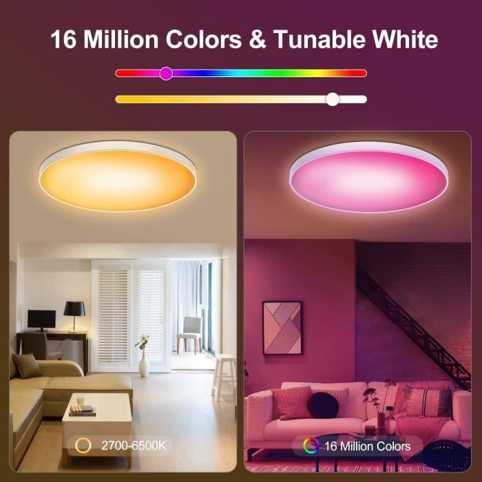Plafonnier LED RGB Dimmable 30W Ronde Lampe de Plafond Chambre avec  Télécommande et APP, Compatible Alexa Google Home Bluetooth 653