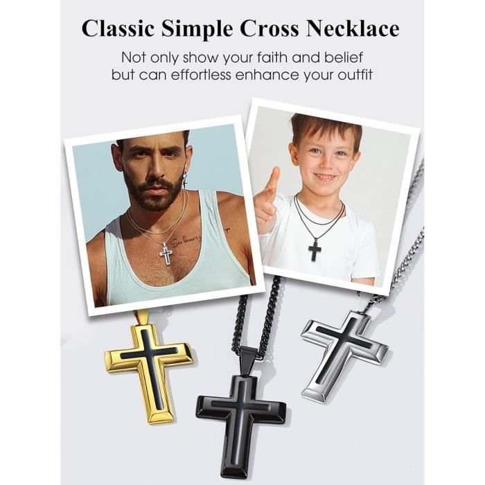 Collier Croix Acier Inoxydable Homme Femme - Chaîne 70cm Avec Pendentif Croix Chrétienne