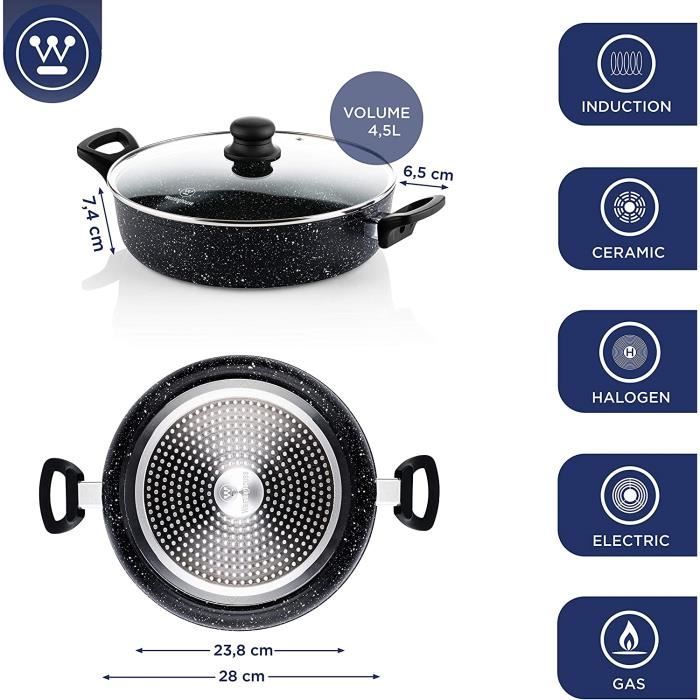 Haussmann Héritage® - 24cm sauteuse revêtement pierre avec couvercle en