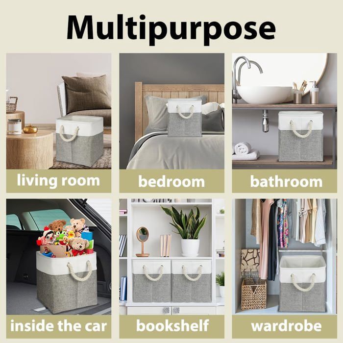 Owelth Lot De 4 Boite Rangement En Tissu Pliables, 33×38×33 Cm Grande Cube De Rangement Avec Poignées, Panier Bac Rangement Tissu Ouvertes Pour Chambre, Salon, Bureau, Armoire, KALLAX, Mix