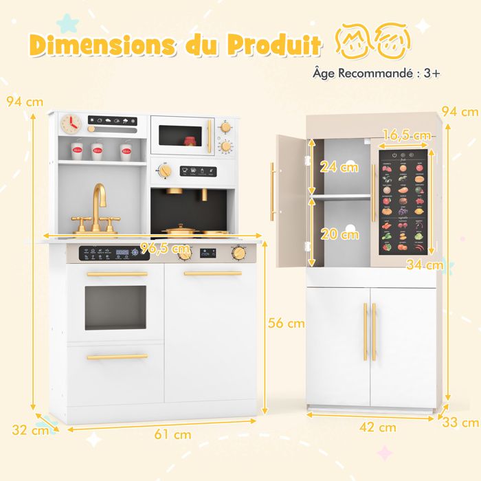 DREAMADE Cuisinière en Bois pour Enfants, Jeu de Cuisine avec Sons et