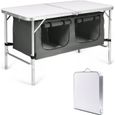 COSTWAY Table de Camping Portable avec 2 Compartiments de Rangement Réglable en Hauteur Table Jardin Compacte pour Pique-Nique-0