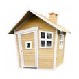 Maison de jeux pour enfant en bois FSC AXI Alice - Marron & Blanc - Cheminée sur le toit - Fenêtres inclinées-0