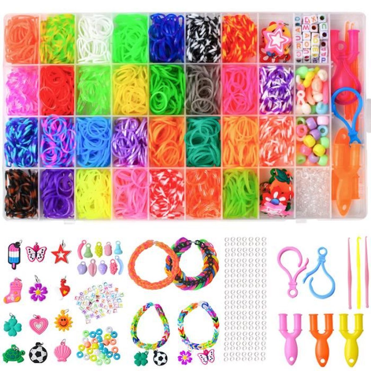 Funtopia Kit Bracelets Élastiques 12000+ Pièces - Loom Bands Avec Accessoires Pour Enfants