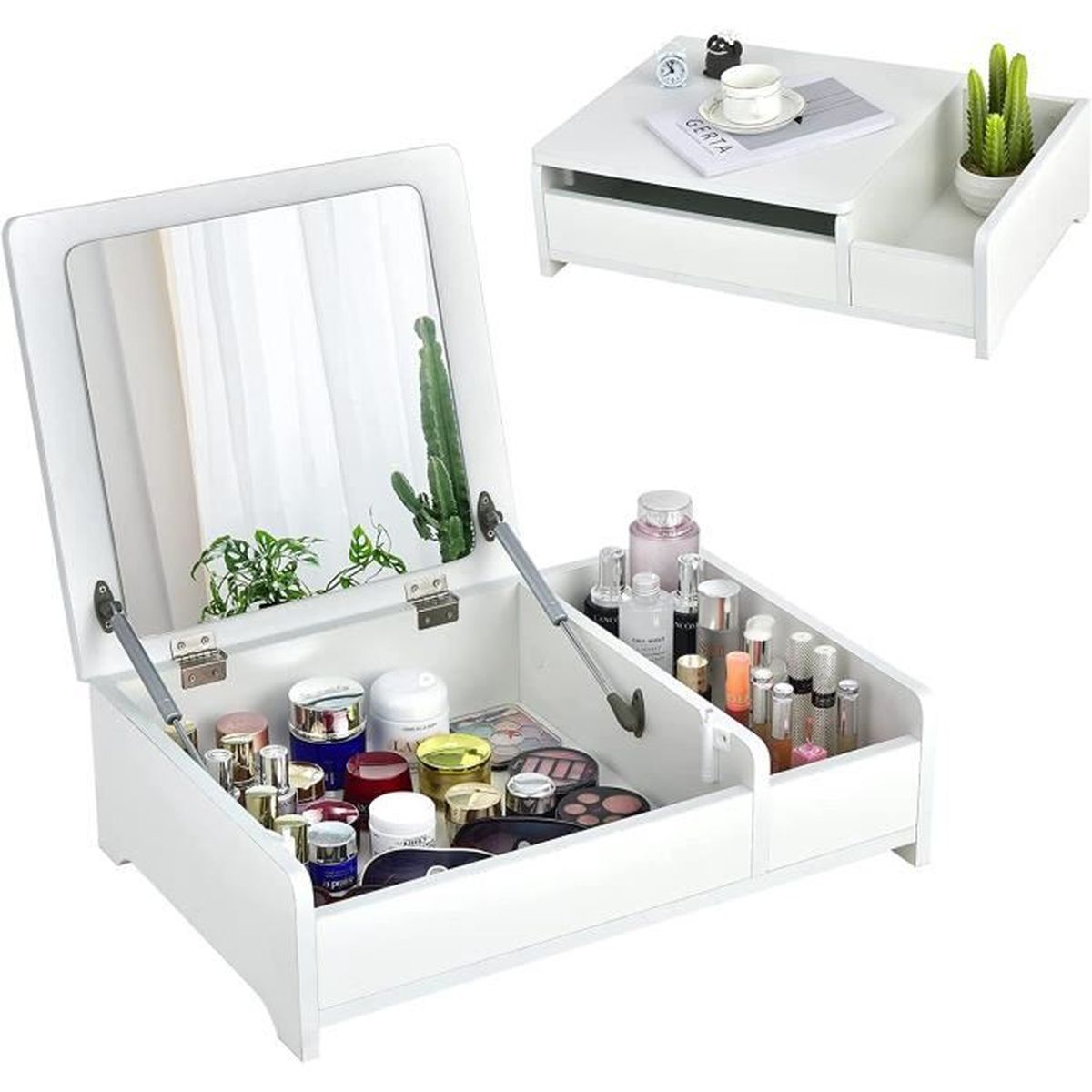 Organisateur Maquillage Blanc Crème Avec Tiroirs – Grande Capacité Rangement Coiffeuse, Salle De Bain, Bijoux Et Skincare
