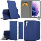 HTDMOBILES Housse etui portefeuille avec coque intérieure en silicone pour Samsung Galaxy S22 5G + film ecran - BLEU MAGNET