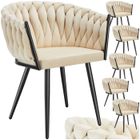Chaises - TECTAKE - Lot de 6 fauteuils de salle à manger ASTANO en velours design noué avec pieds fin en acier - Sable