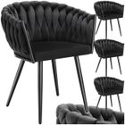 Chaises - TECTAKE - Lot de 4 fauteuils de salle à manger ASTANO en velours design noué avec pieds fin en acier - Noir