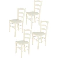 Tommychairs - Set 4 chaises cuisine VENICE, structure en bois de hêtre peindré en aniline couleur blanche et assise en tissu ivoire