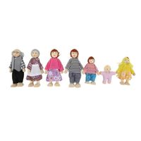 Drfeify ensemble familial de 7 poupées Famille de Maison de Poupée en Bois, Tissu, Bois de Bouleau, Simulation jouets poupee