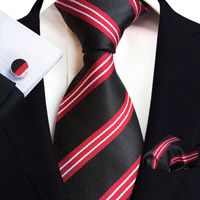 Cravate Homme Tissée Jacquard Mouchoirs de Poche Boutons de manchette 3 Pièces À rayure