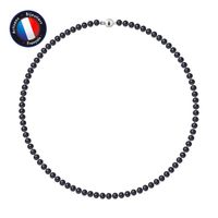 PERLINEA - Collier Perle de Culture d'Eau Douce AAA+ Semi-Ronde 5-6 mm Noire - Fermoir Boule Argent 925 Millièmes - Bijoux Femme